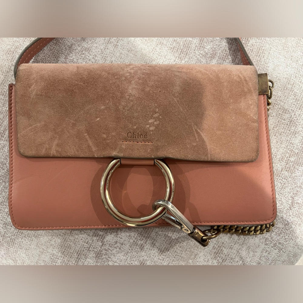 Chloe Suede Calfskin Small Faye Shoulder Bag Pink